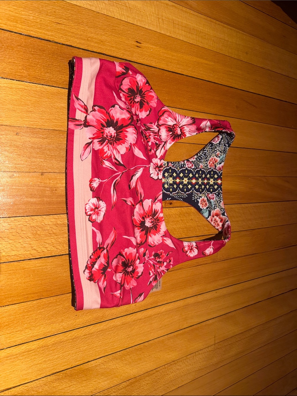 Reversible Johnny Was Hot Pink Floral Racerback Sports Bra with Contrast Pattern